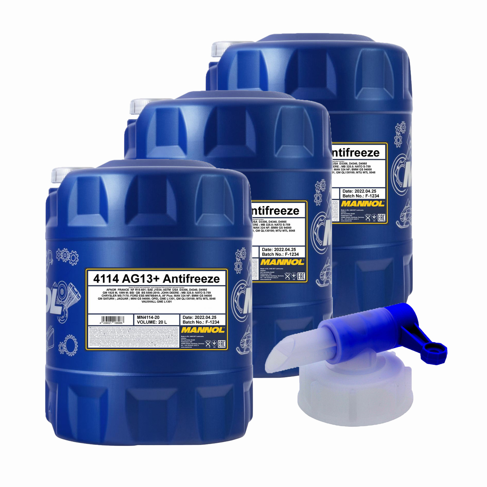 60 Liter (3x20) MANNOL Antifreeze AG13+ Advanced Kühlflüssigkeit + 1x Ablasshahn