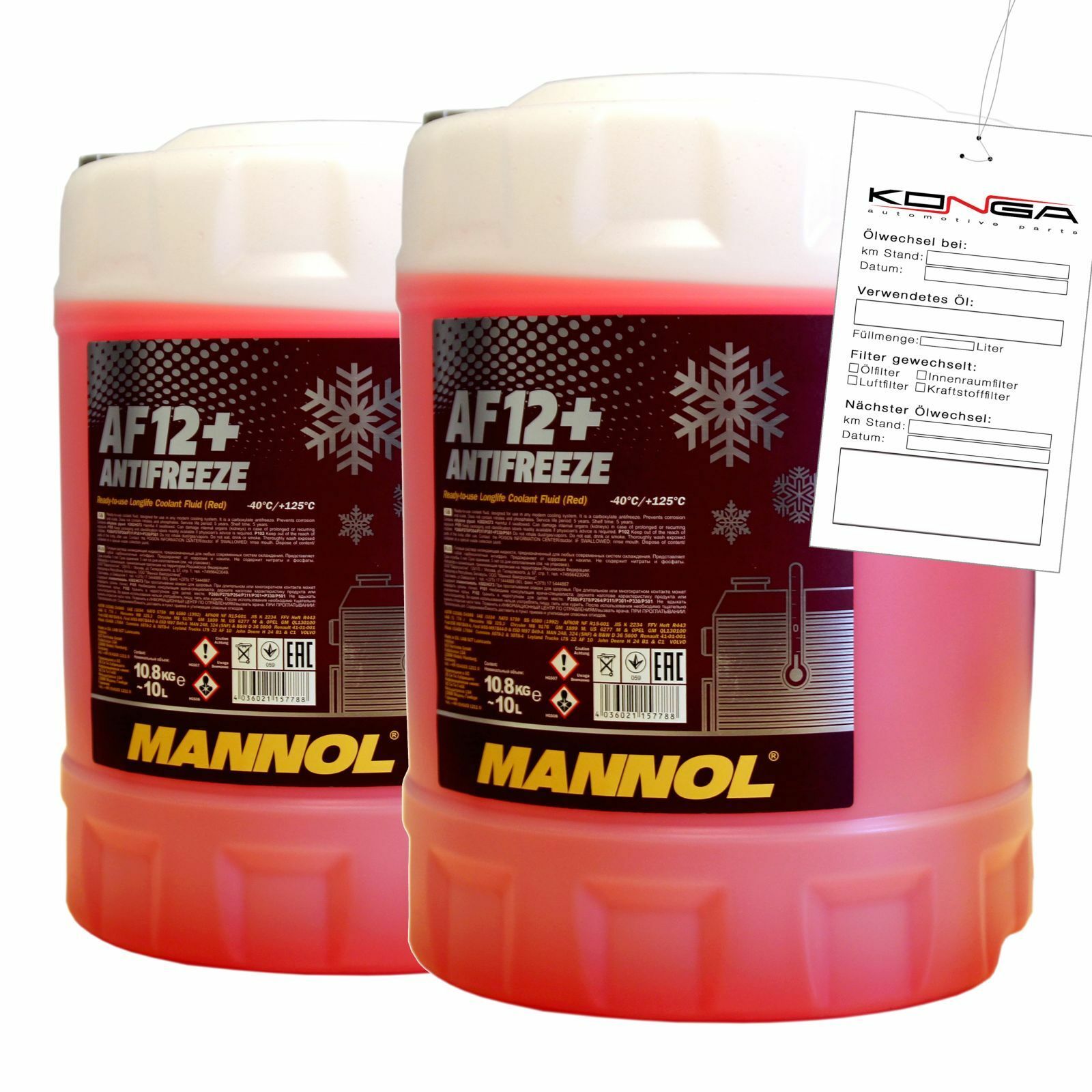 20 Liter (2x10) MANNOL Antifreeze AF12+ Frostschutz Fertiggemisch rot -40°C G12+