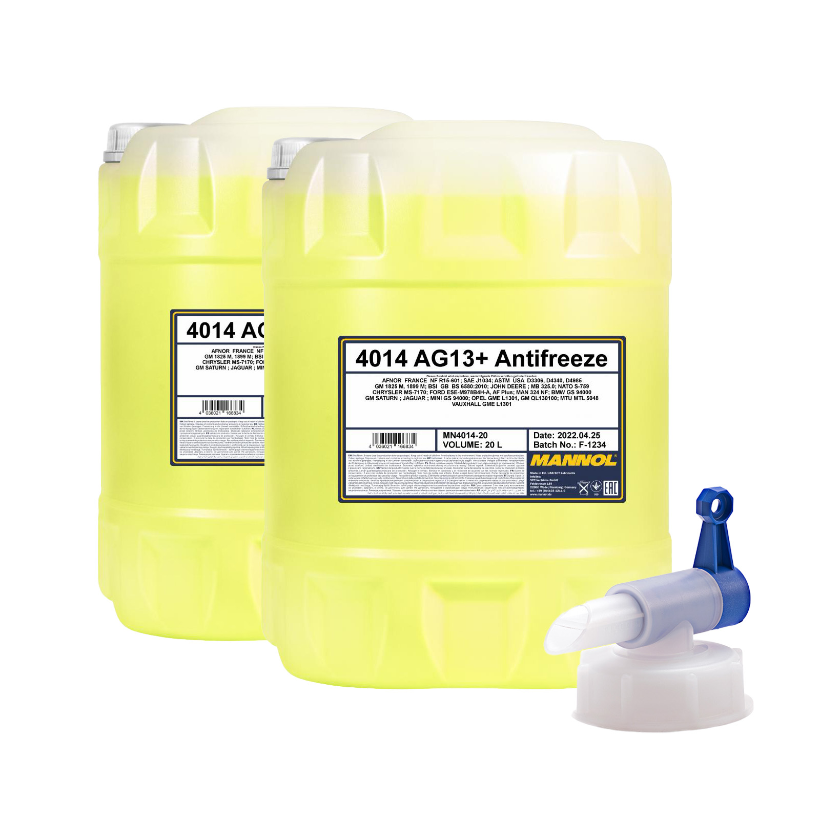 40 Liter (2x20) MANNOL Antifreeze AG13+ (-40 °C) Advanced 4014 + 1x Ablasshahn