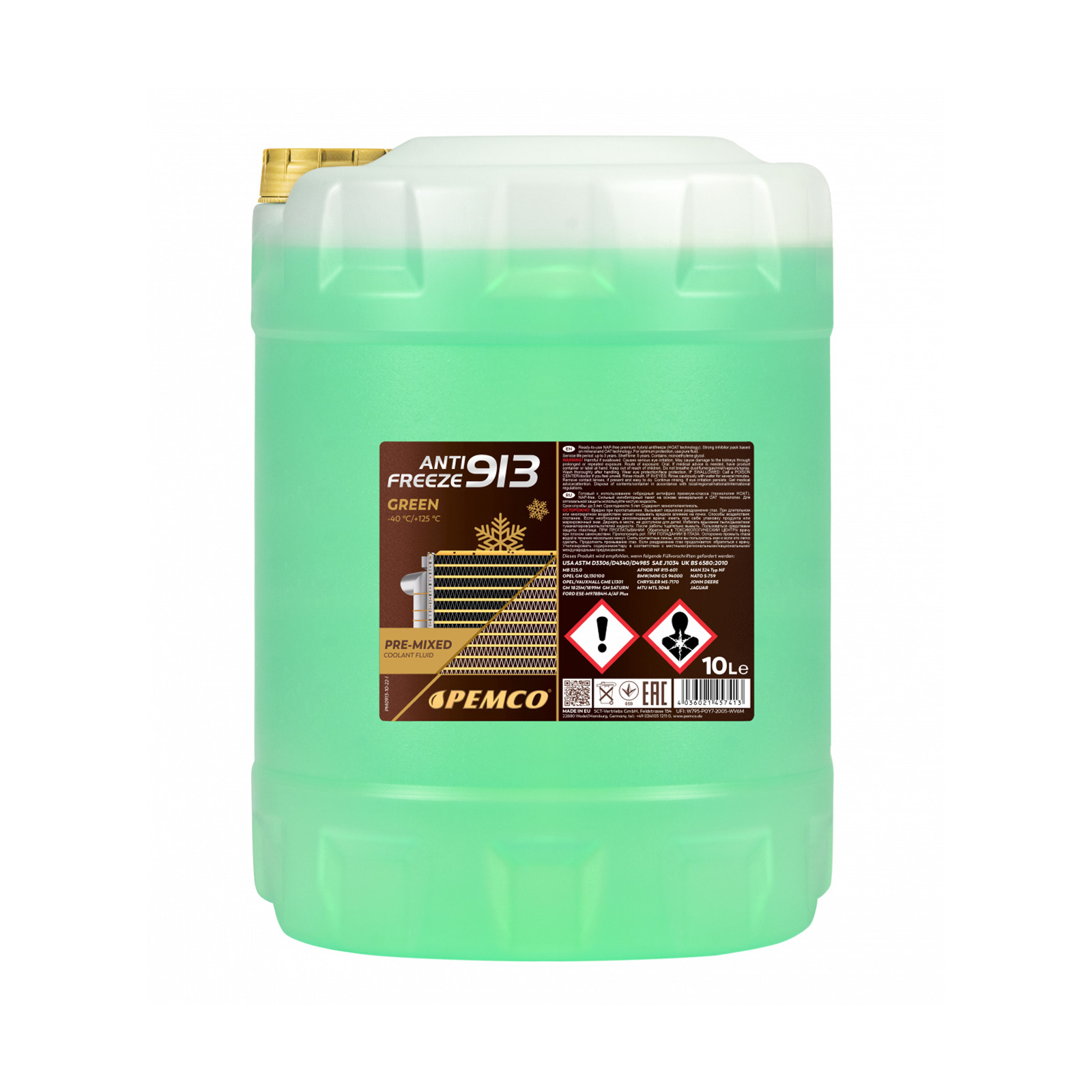 10 Liter PEMCO Antifreeze 913 (-40 °C) Kühlerfrostschutz Fertiggemisch grün