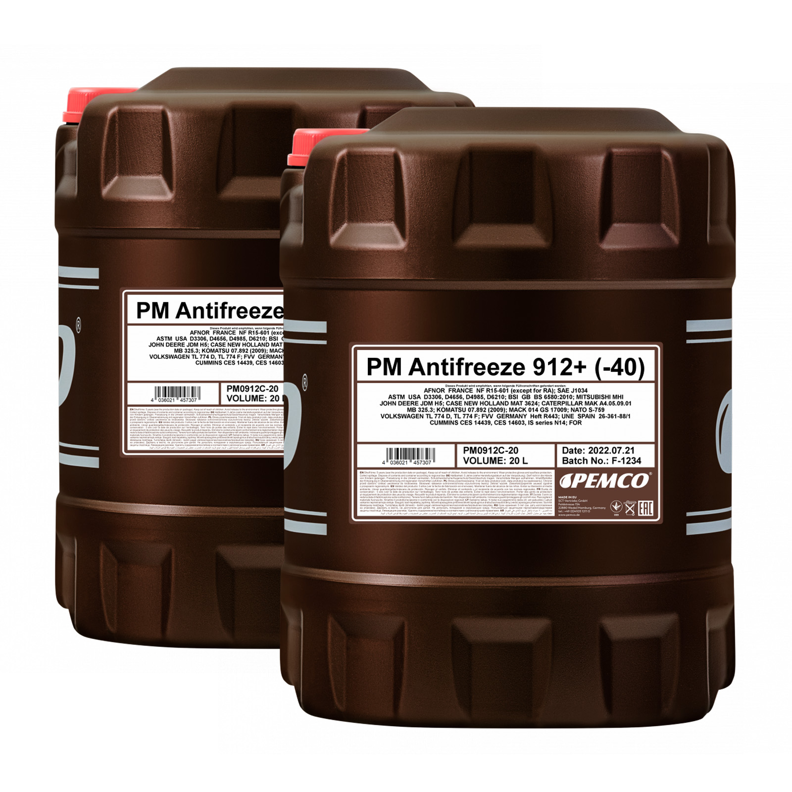 40 Liter (2x20) PEMCO ANTIFREEZE 912+ Kühlerfrostschutz Konzentrat rot