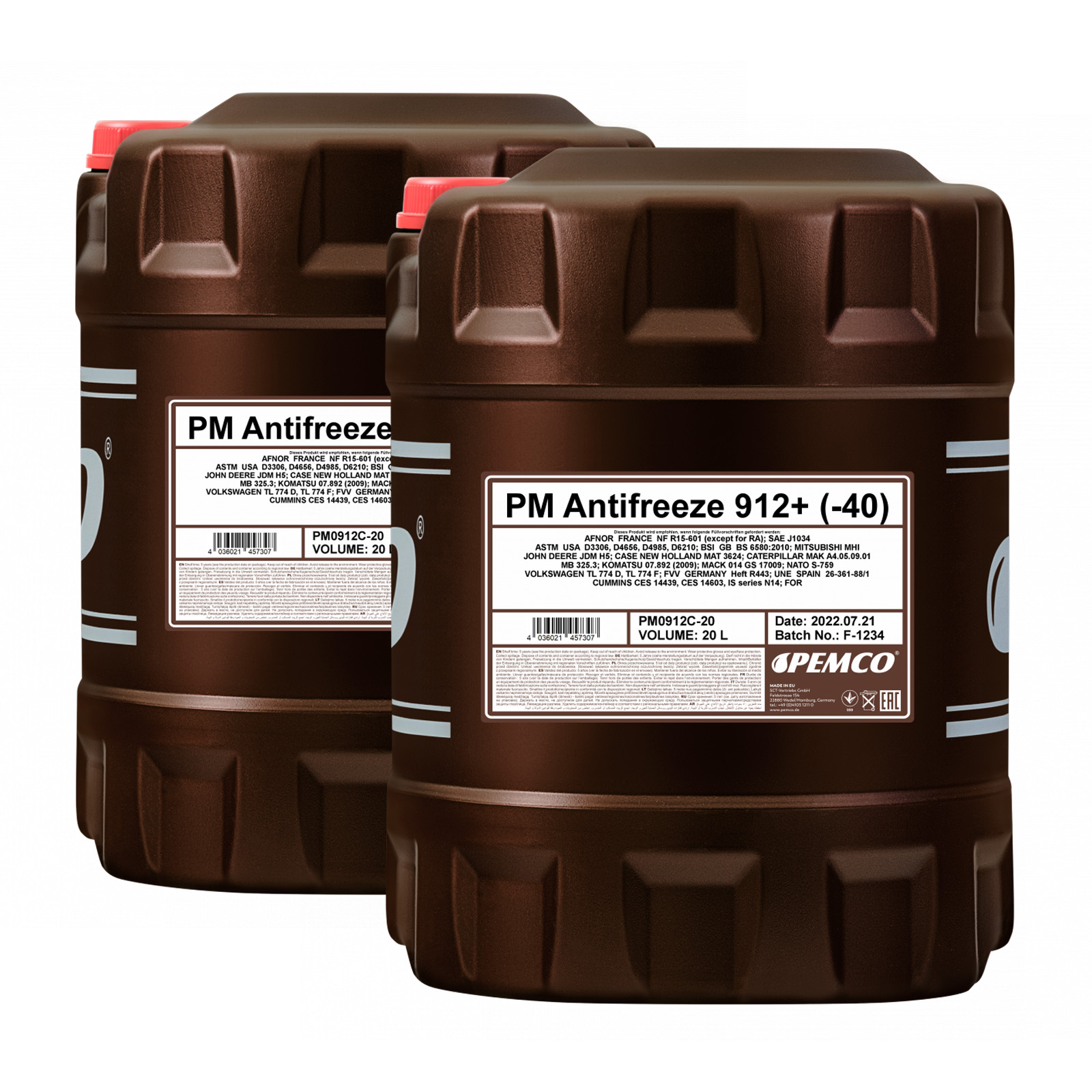 40 Liter (2x20) PEMCO ANTIFREEZE 912+ Kühlerfrostschutz Konzentrat rot PM0912C