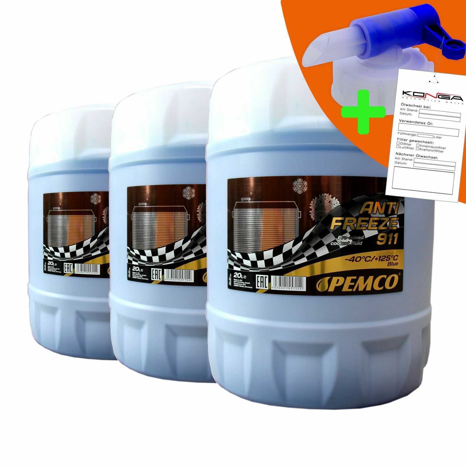 60 Liter (3x20) PEMCO ANTIFREEZE 911 -40C Kühlerfrostschutz für G11 + Ablasshahn