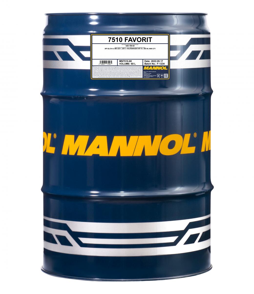 60 Liter MANNOL Favorit 15W-50 API SL CH-4 Motoröl 15W50 4036021105468