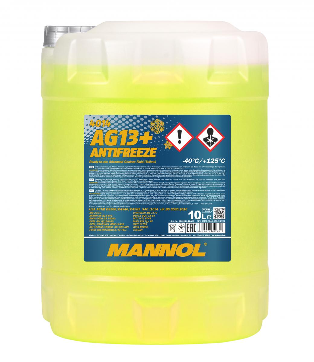 10 Liter (1x10) MANNOL AG13+ Kühlflüssigkeit Antifreeze Fertiggemisch -40°C gelb G13+