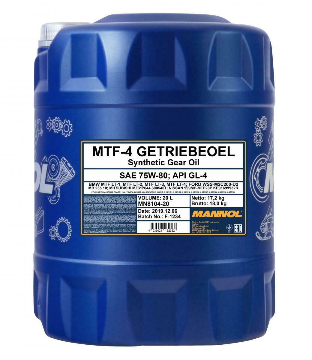 20 Liter MANNOL MTF-4 Getriebeöl API GL4 75W-80 BMW FORD MB
