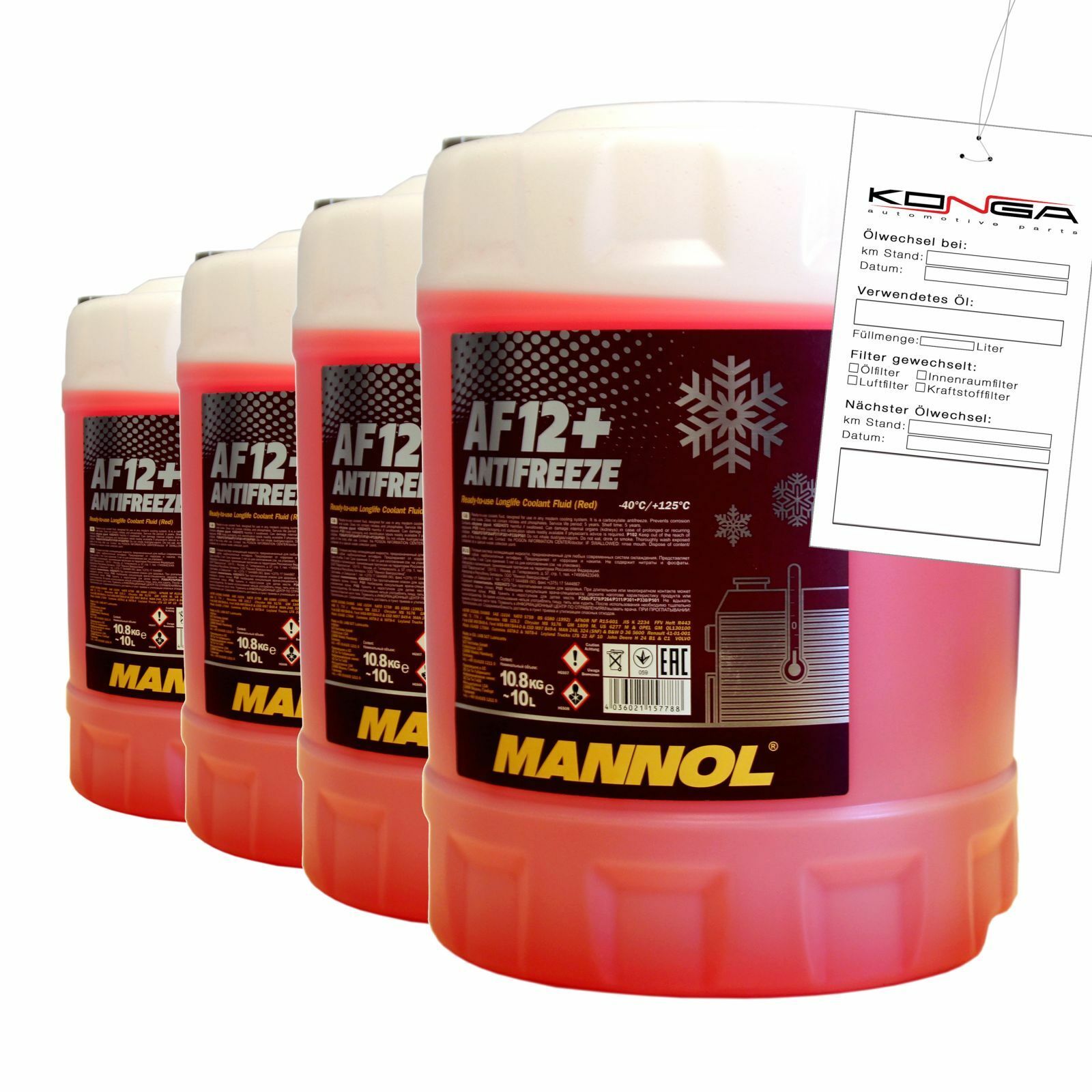 40 Liter (4x10) MANNOL Antifreeze AF12+ Frostschutz Fertiggemisch rot -40°C G12+
