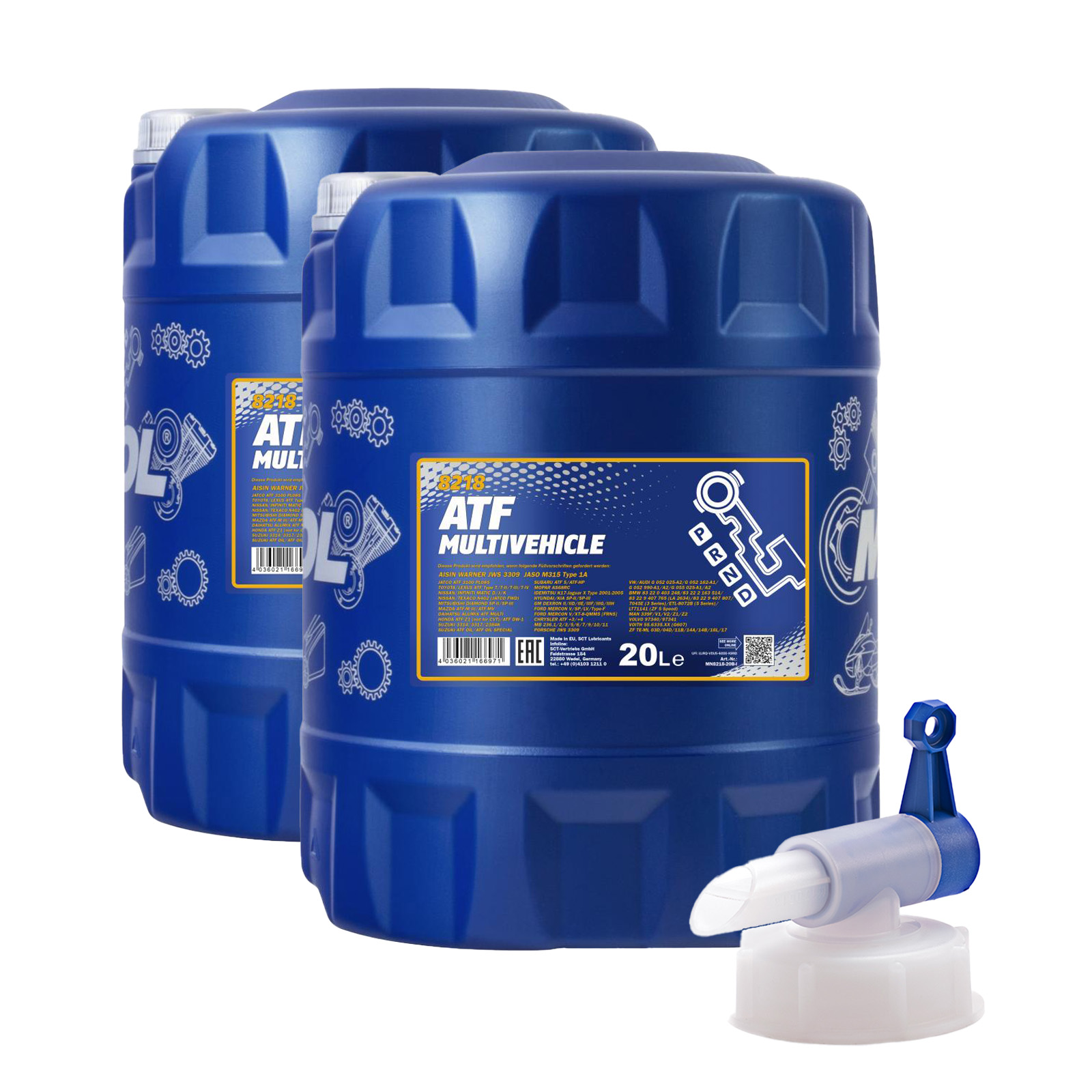 40 Liter (2x20) MANNOL ATF Multivehicle 8218 Automatikgetriebeöl + 1x Ablasshahn 40 Liter (2x20) MANNOL ATF Multivehicle 8218 Automatikgetriebeöl + 1x Ablasshahn
