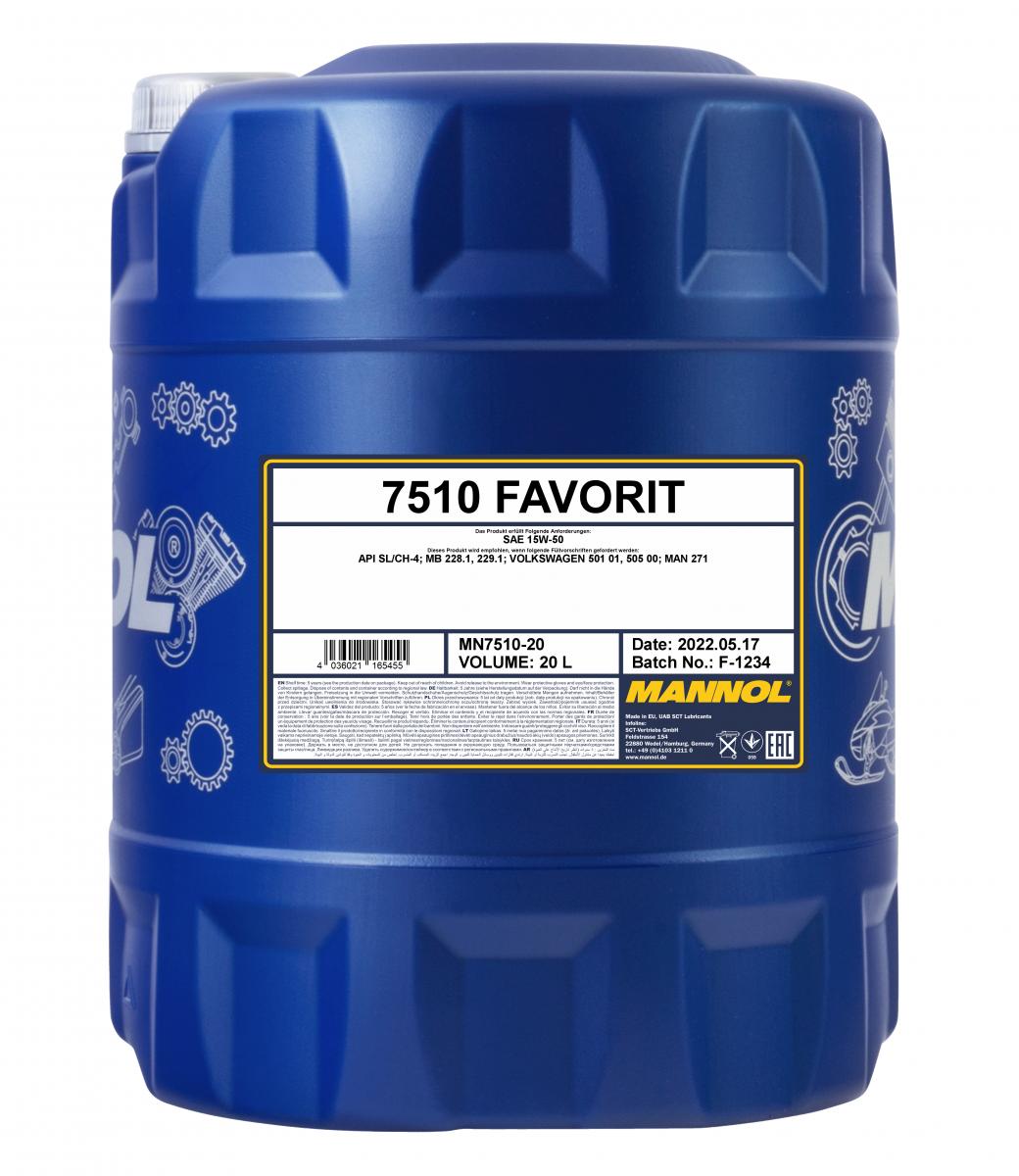 20 Liter MANNOL Favorit 15W-50 15W50 API SL CH-4 Motoröl ÖL 4036021165455