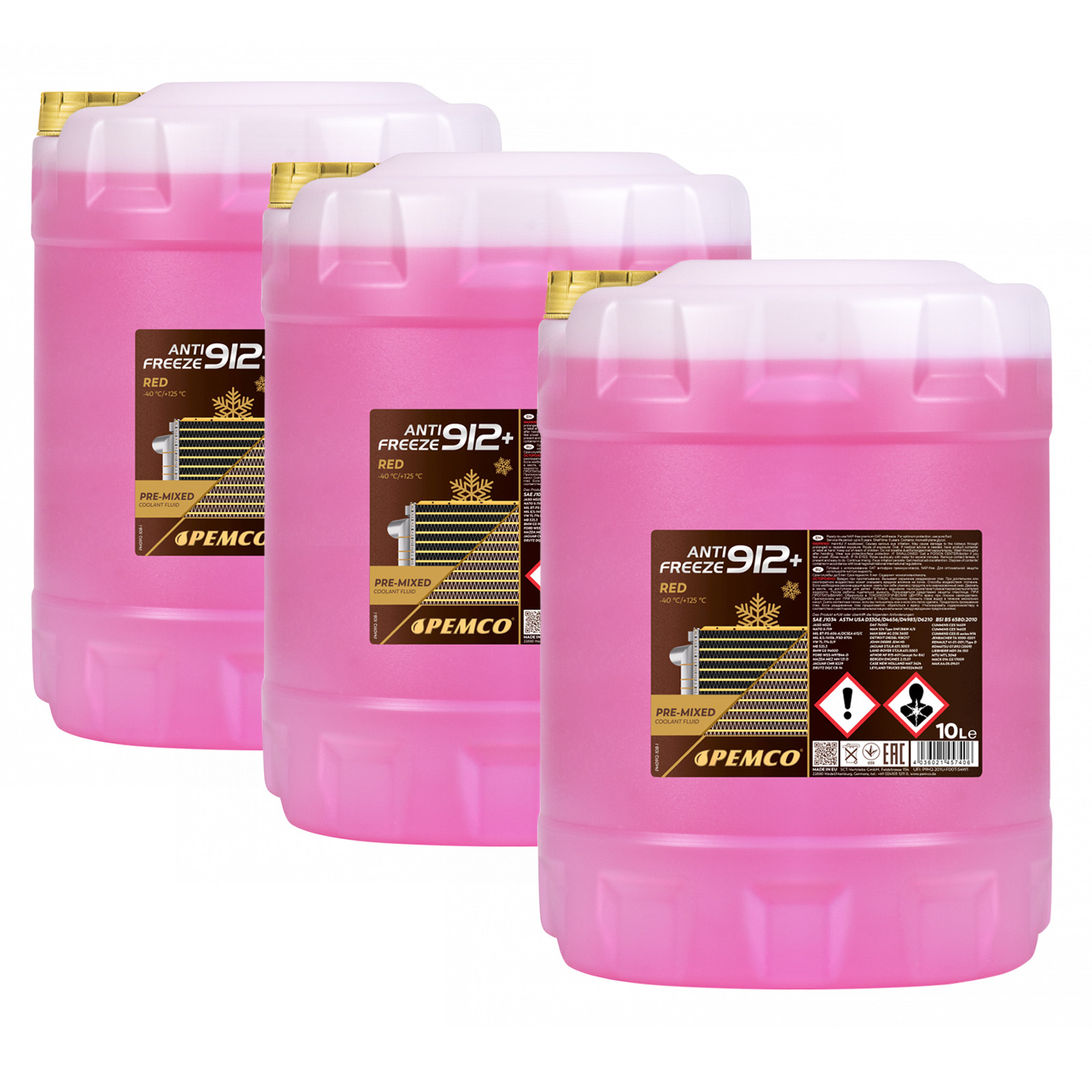 30 Liter (3x10) PEMCO Antifreeze 912+ Kühlerfrostschutz bis -40C rot PM0912
