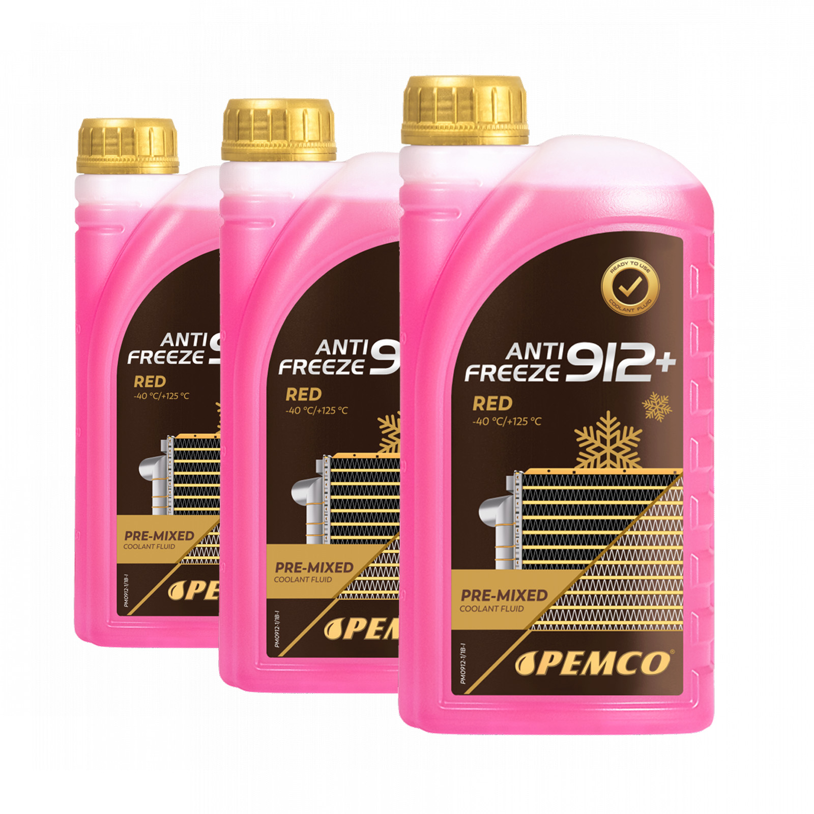 3 Liter (3x1) PEMCO Antifreeze 912+ Kühlerfrostschutz bis -40C rot PM0912