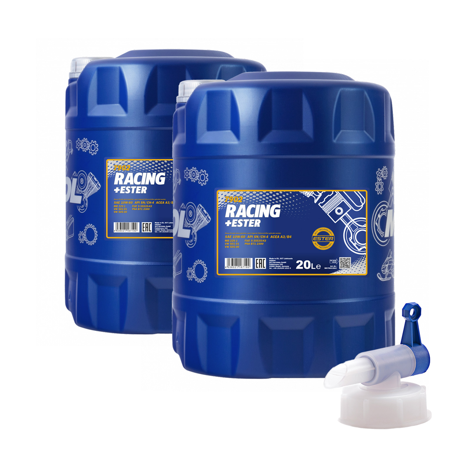 40 Liter MANNOL Racing Ester 10W-60 10W60 API SN CH-4 Motoröl ÖL + Ablasshahn