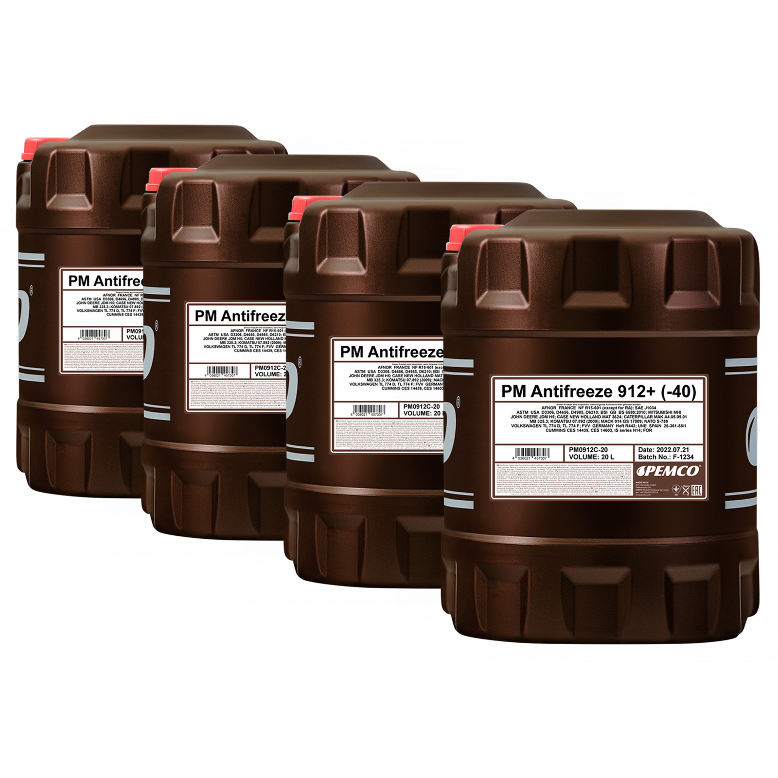 80 Liter (4x20) PEMCO ANTIFREEZE 912+ Kühlerfrostschutz Konzentrat rot PM0912C