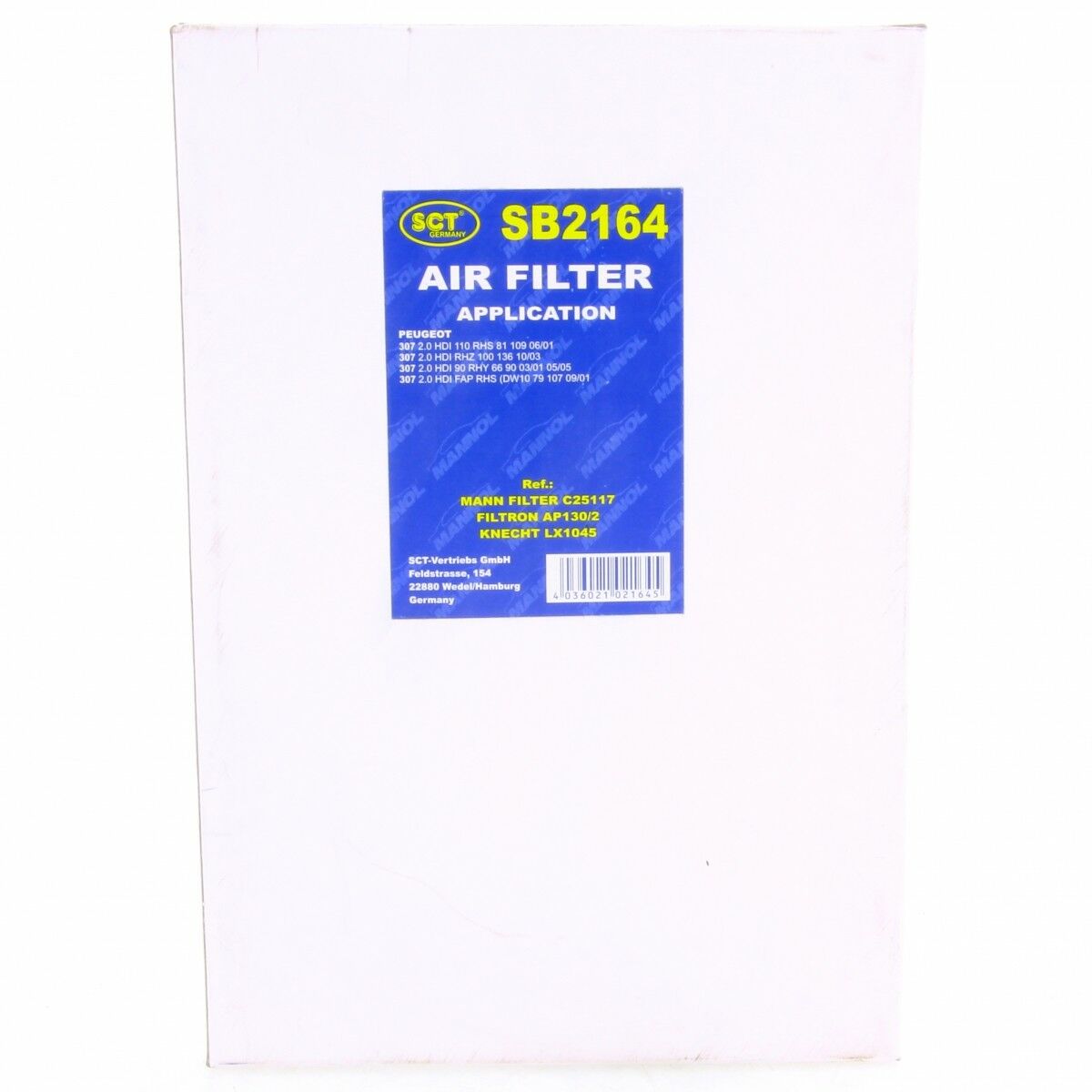 SCT Luftfilter SB2164 Motorfilter Servicefilter Ersatzfilter passend für Peugeot 307