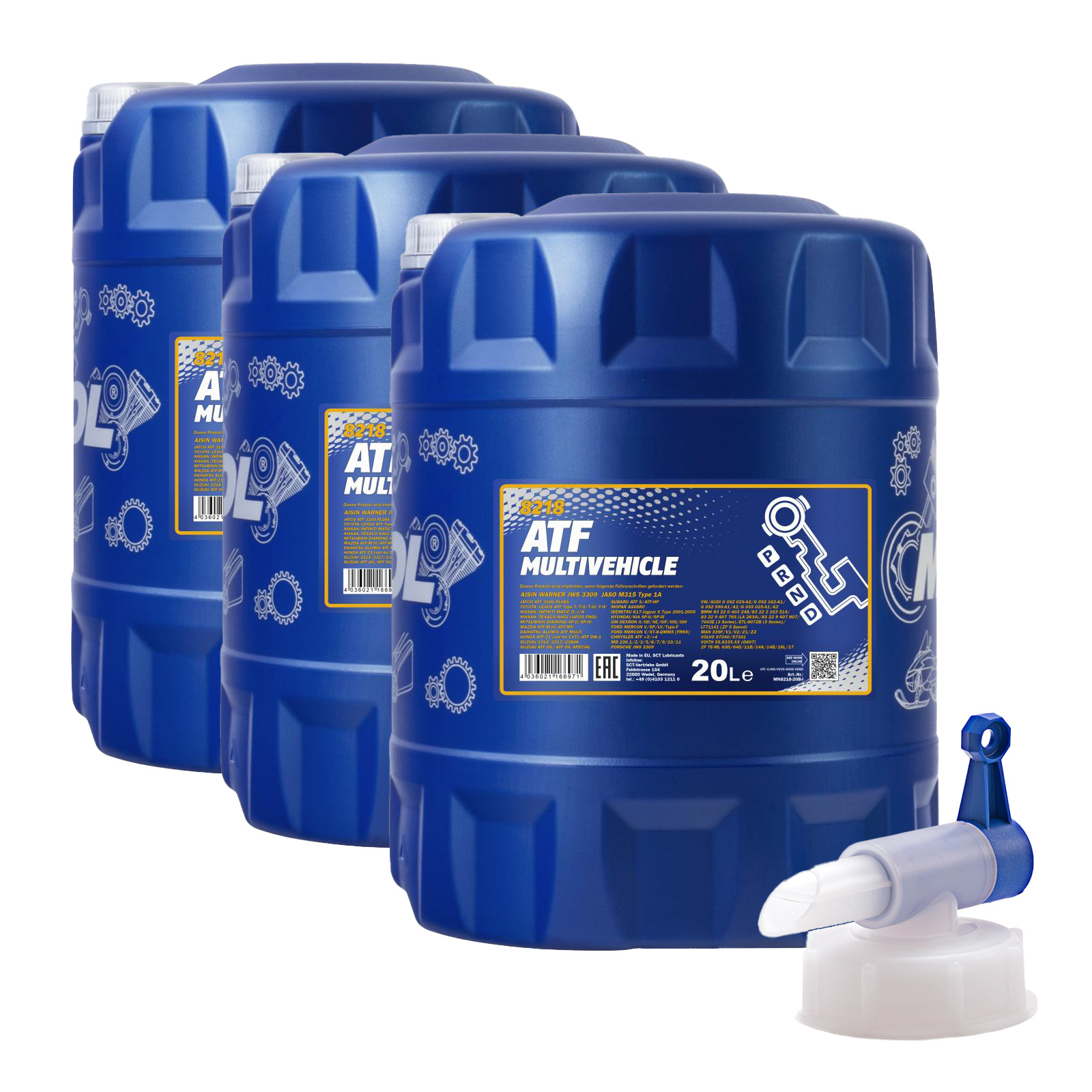 60 Liter (3x20) MANNOL ATF Multivehicle 8218 Automatikgetriebeöl + 1x Ablasshahn