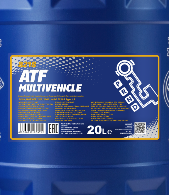 20 Liter MANNOL ATF Multivehicle JWS 3309 MN8218 Getriebeöl Automatikgetriebe 