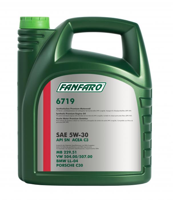 5 Liter FANFARO 6719 Premium Synthetik 5W-30 Motoröl VAG 504.00 507.00 MB 229.51 BMW