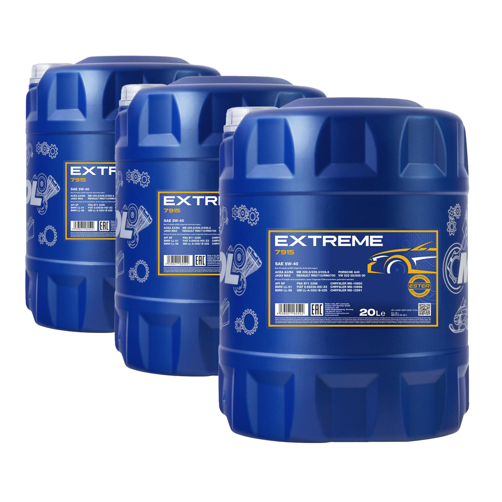 60 Liter MANNOL Schmierstoff Extreme 5W-40 5W40 API SN CH-4 Motoröl ÖL 4036021162522