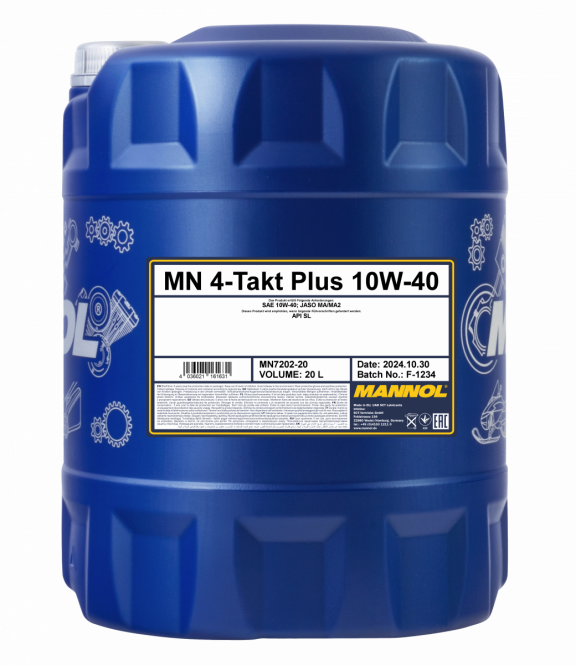 20 Liter MANNOL 4-Takt Plus 10W-40 7202 API SL JASO MA/MA2 Motoröl Motorradöl