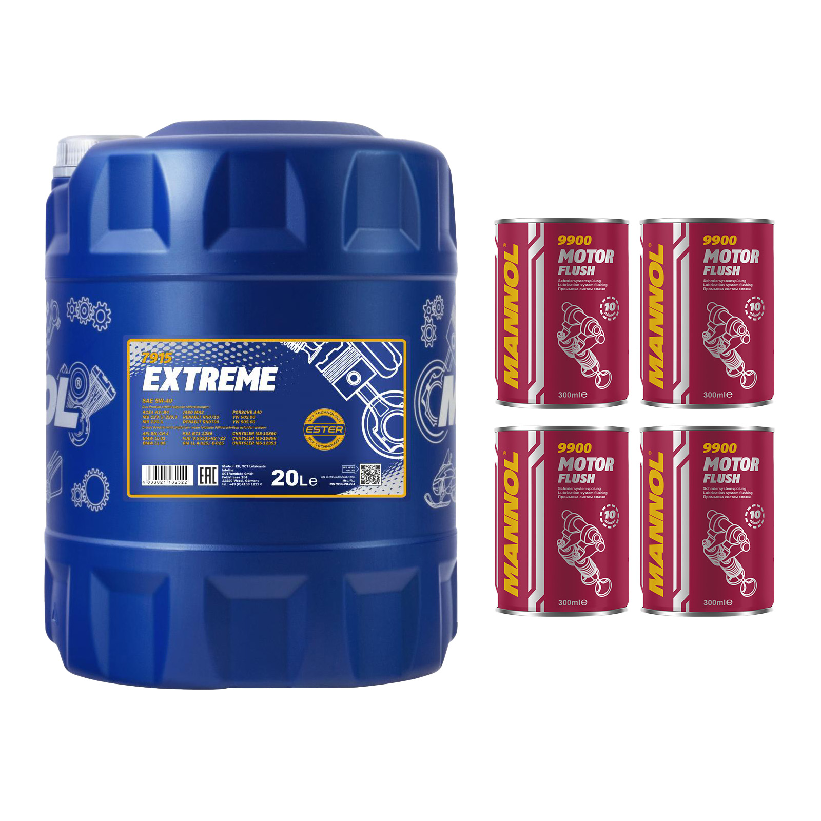 1x20 Liter MANNOL Extreme 5W-40 5W40 Motoröl ÖL 4x Motor Flush 9900 Set 1x20 Liter MANNOL Extreme 5W-40 5W40 Motoröl ÖL 4x Motor Flush 9900 Set