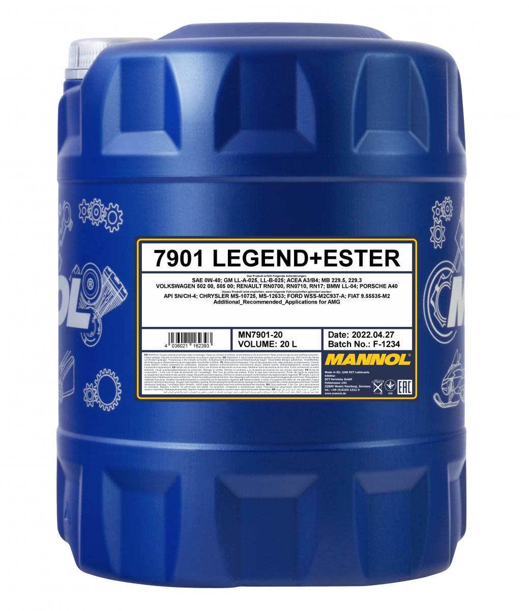 80 Liter (4x20) MANNOL Legend Ester 0W-40 7901 SN/CH-4 ACEA A3/B4 Motoröl