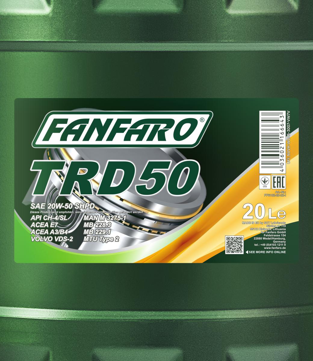 20 Liter (1x20) FANFARO TRD 50 SHPD 20W-50 API CH4/SL NKW Motoröl Motorenöl