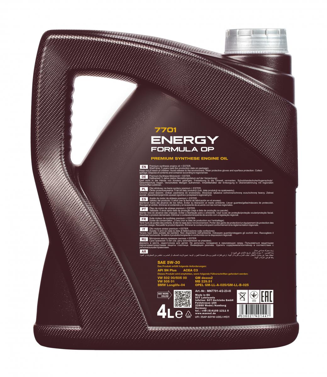 4 Liter MANNOL Energy Formula OP 7701 5W-30 API SN Plus Chevrolet Opel Motoröl