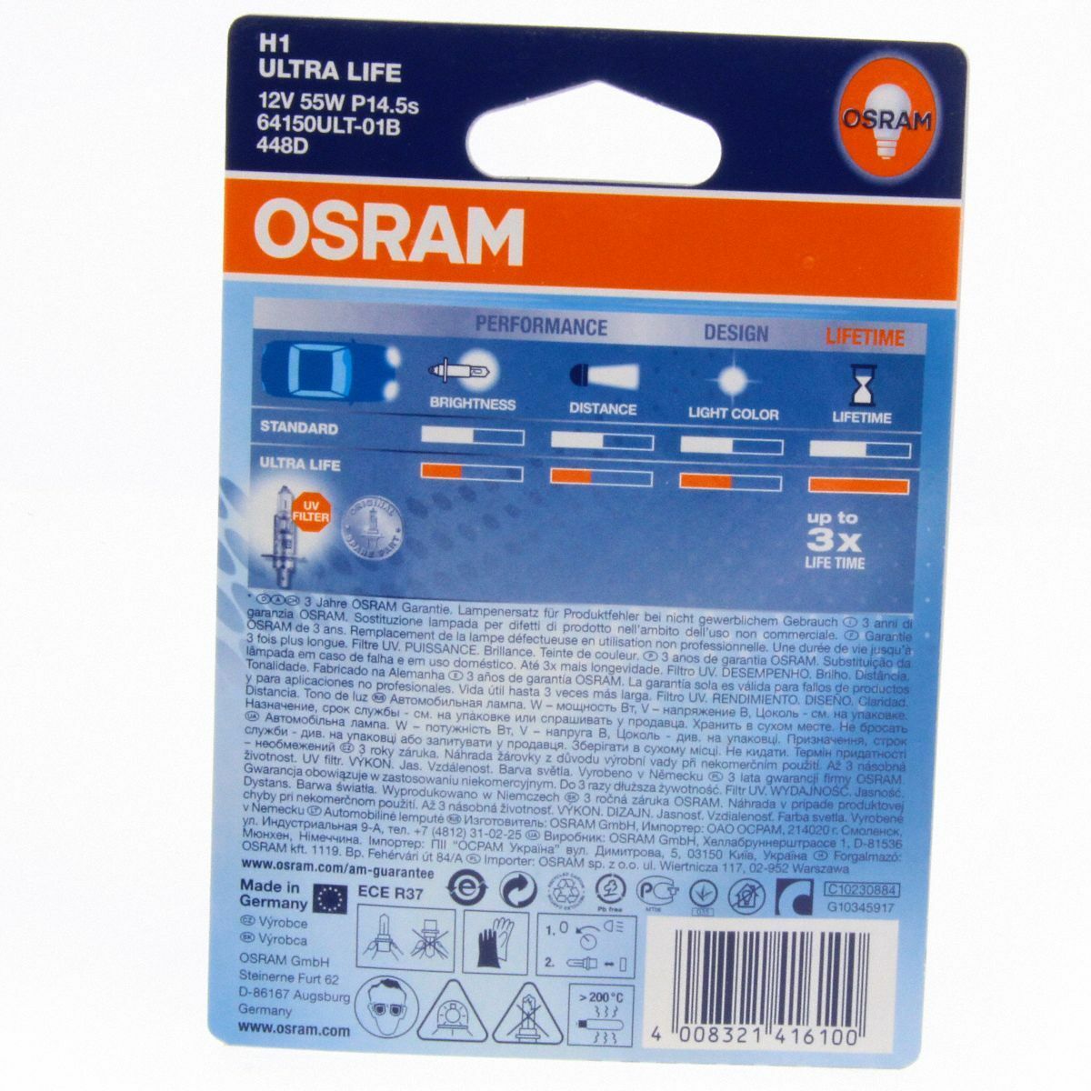 H1 OSRAM Ultra Life 3x Longlife Halogenlampe 64150ULT-01B Blister Box 1 Stück