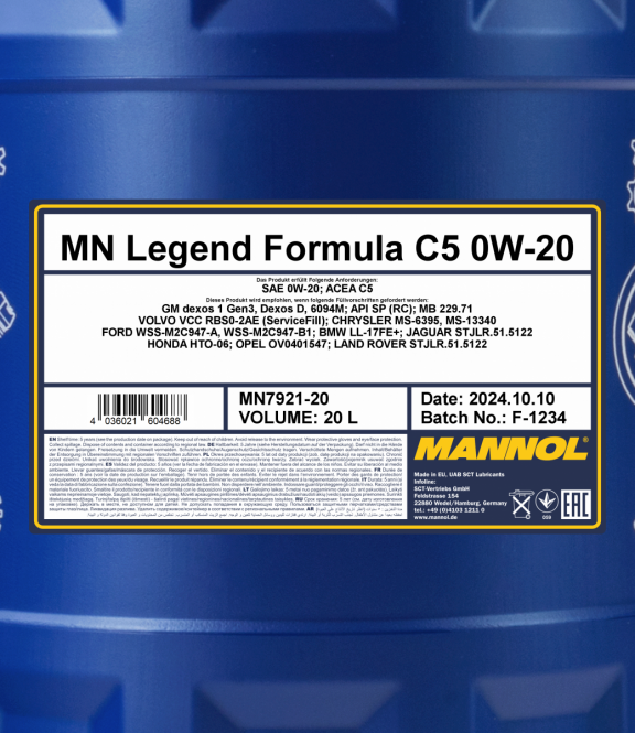 60 Liter (3x20) MANNOL Legend Formula C5 0W-20 7921 API SP (RC)