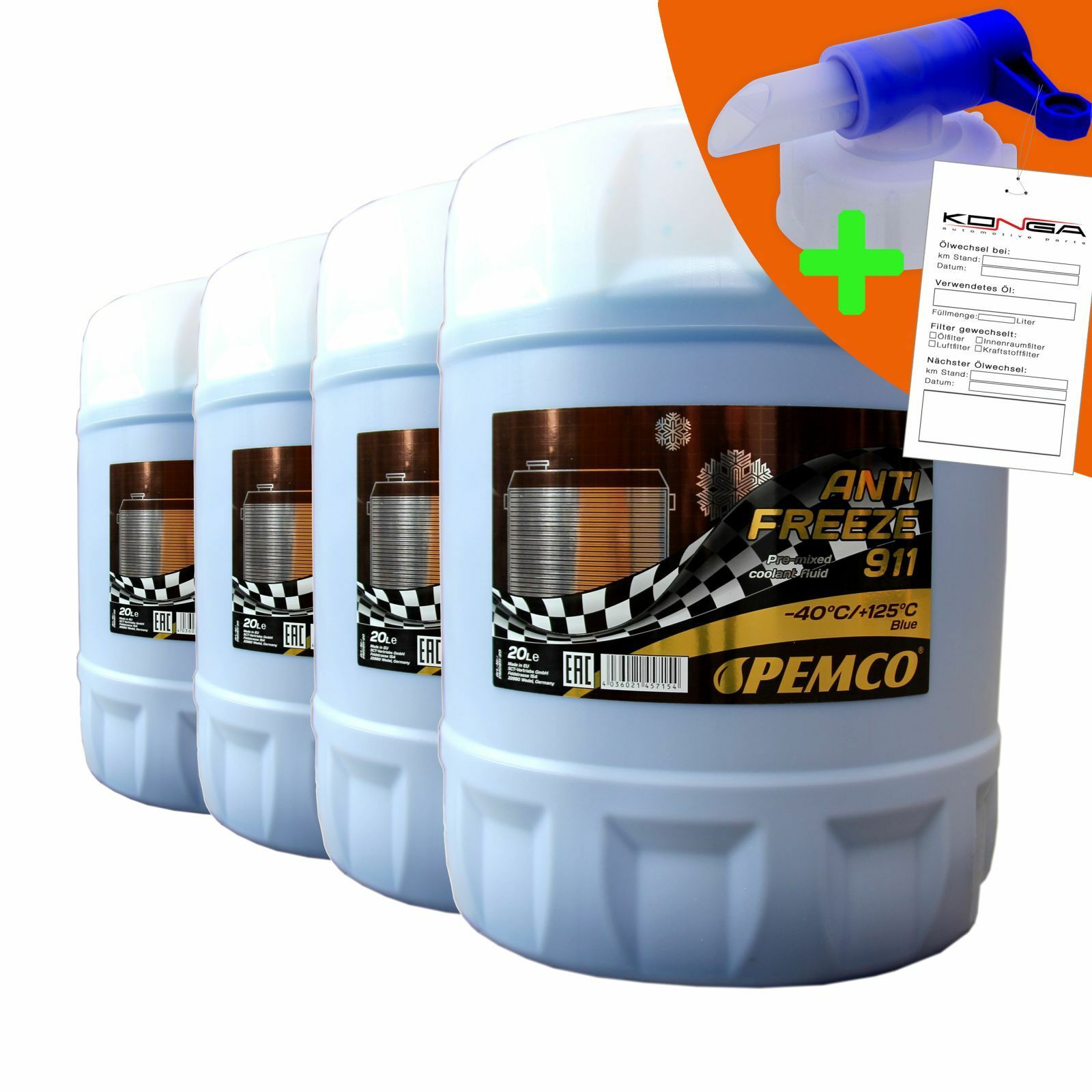 80 Liter (4x20) PEMCO ANTIFREEZE 911 -40C Kühlerfrostschutz für G11 + Ablasshahn