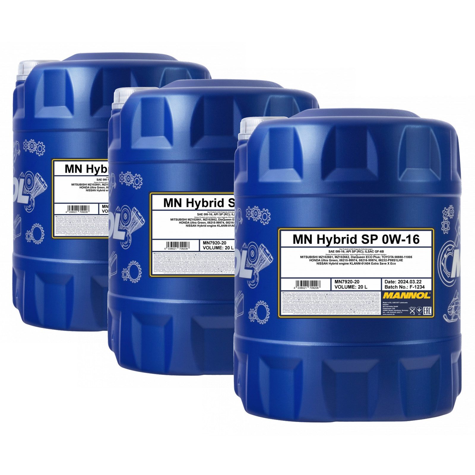 60 Liter (3x20) MANNOL Motoröl Hybrid SP 0W-16 7920 API SP (RC) ILSAC GF-6B