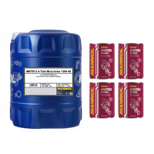 20 Liter MANNOL 4-Takt Motorbike 10W-40 7812 API SN Motorradöl + 4x Motor Flush