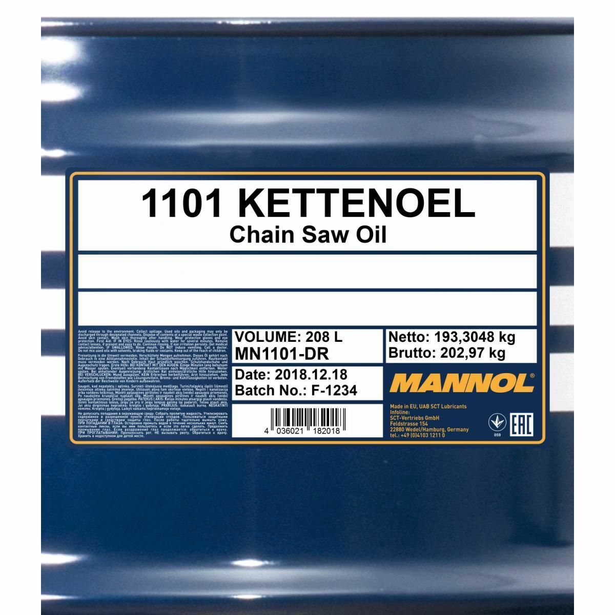 208 Liter MANNOL Kettenoel Chain Saw Oil Kettenöl Sägekettenöl 4036021402017