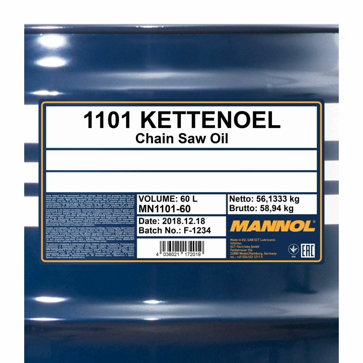 60 Liter MANNOL Kettenoel Chain Saw Oil Kettenöl Sägekettenöl 4036021402017