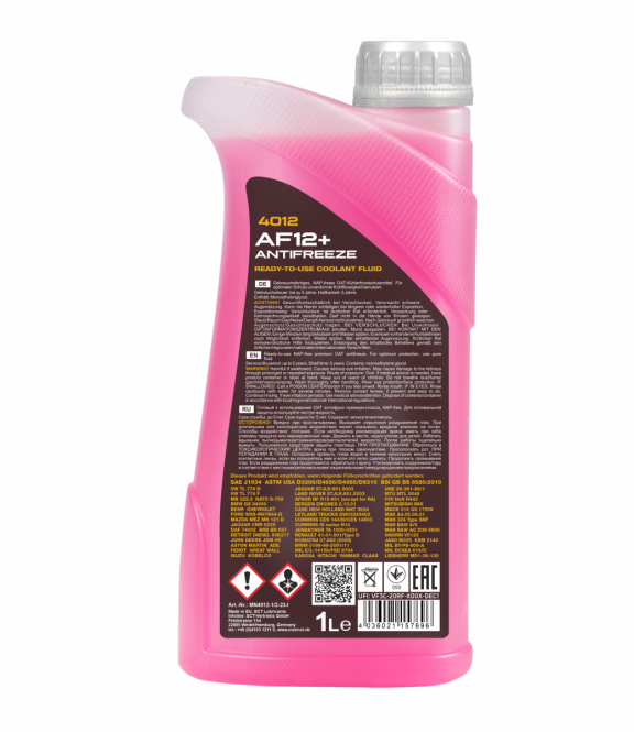 1 Liter MANNOL Antifreeze AF12+ Kühler Frostschutz Fertiggemisch rot -40°C G12+ TL774F