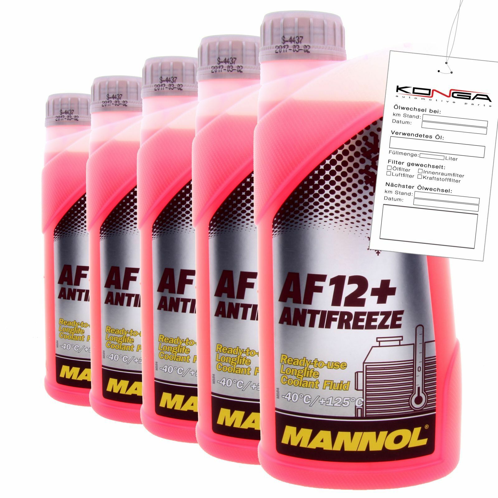 5 Liter (5x1) MANNOL Antifreeze AF12+ Frostschutz Fertiggemisch rot -40°C G12+