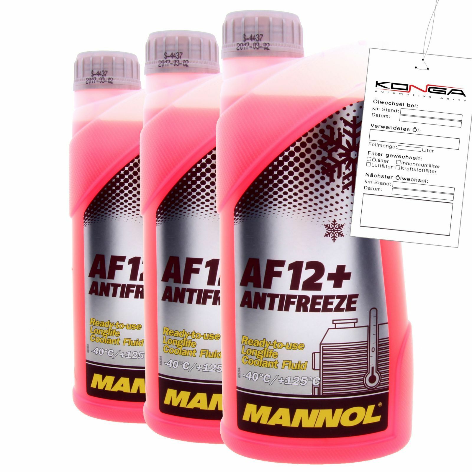 3 Liter (3x1) MANNOL Antifreeze AF12+ Frostschutz Fertiggemisch rot -40°C G12+