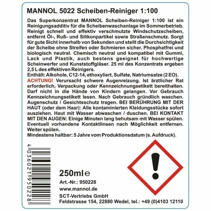 3x 250ml MANNOL 5022 Scheiben Reiniger 1:100 Reinigung Konzentrat