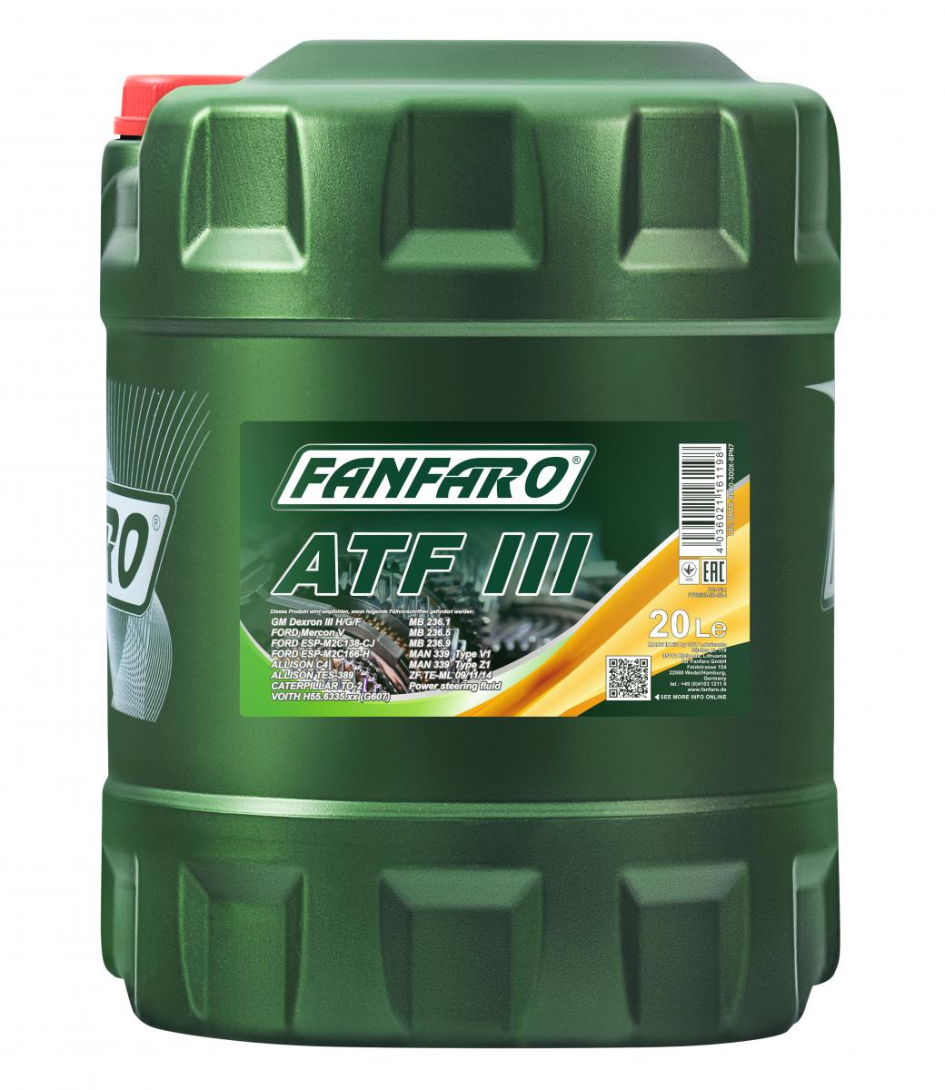 40 Liter (2x20) FANFARO ATF III Getriebeöl MB 236.1 236.5 MAN 339 Dexron III H 40 Liter (2x20) FANFARO ATF III Getriebeöl MB 236.1 236.5 MAN 339 Dexron III H