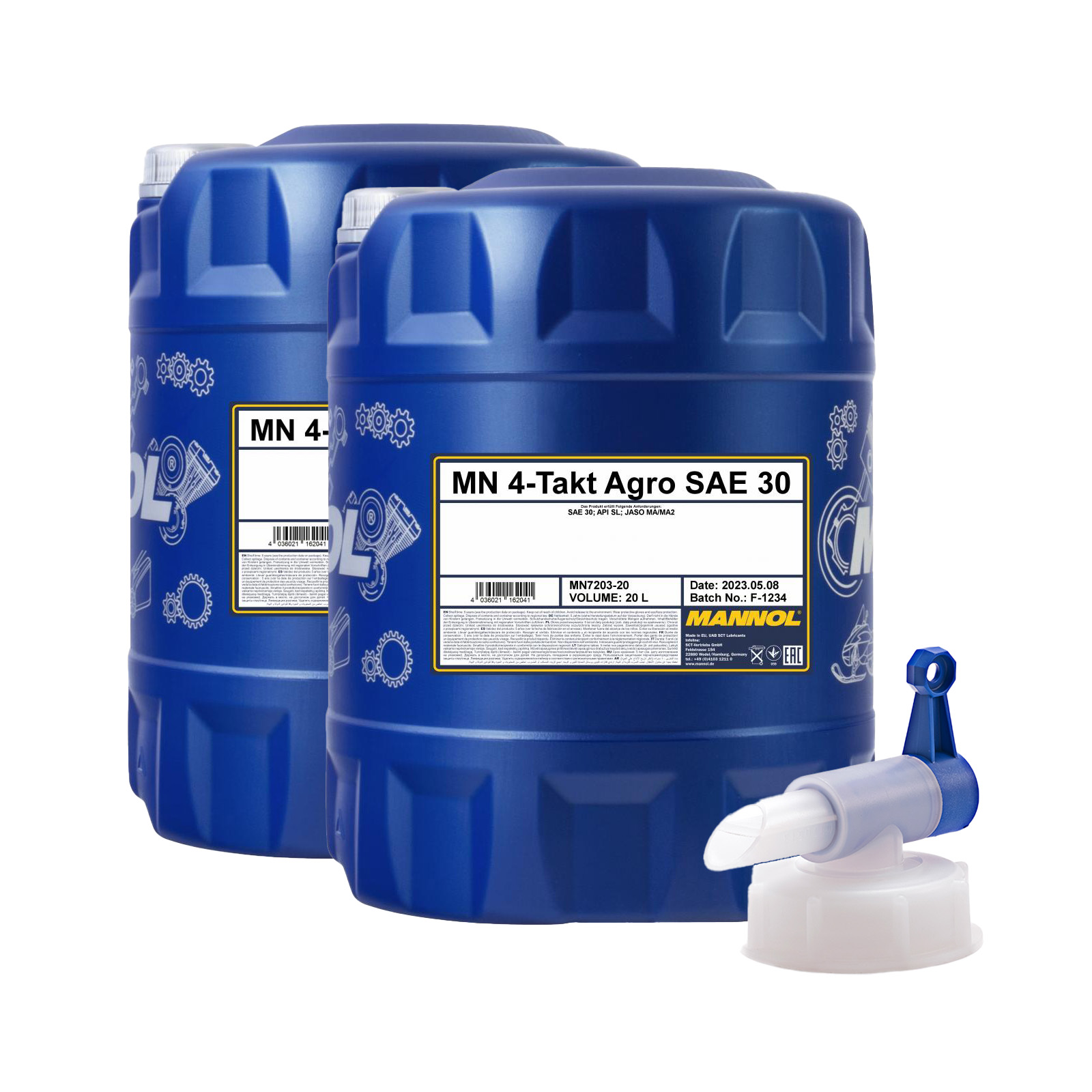 40 Liter (2x20) MANNOL 4-Takt Agro 7203 SAE 30 API SL Motoröl + 1x Ablasshahn 40 Liter (2x20) MANNOL 4-Takt Agro 7203 SAE 30 API SL Motoröl + 1x Ablasshahn