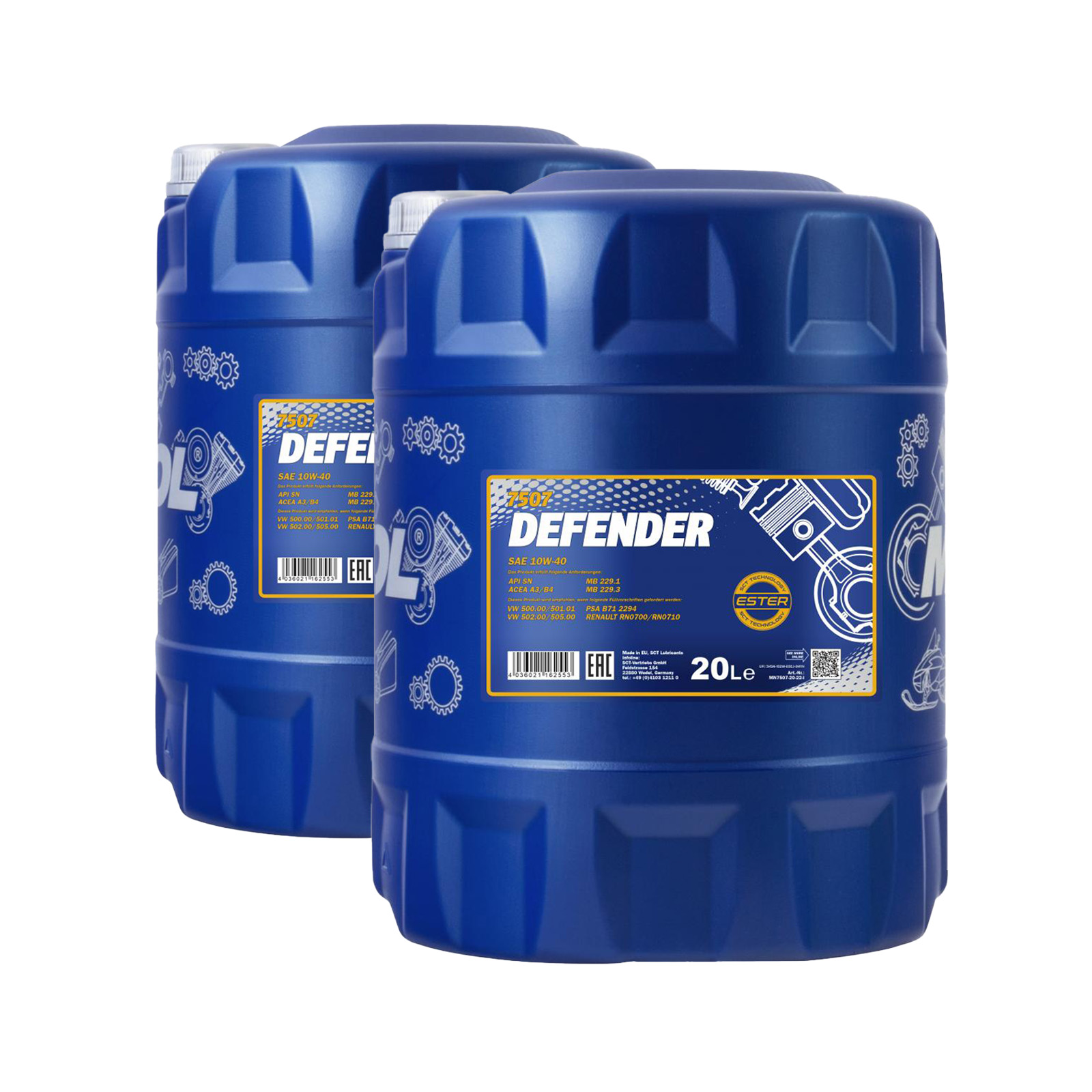 40 Liter (2x20) MANNOL 7507 Defender 10W-40 Motoröl A3/B4 MB229.3 VAG VW 505.00 RN0700