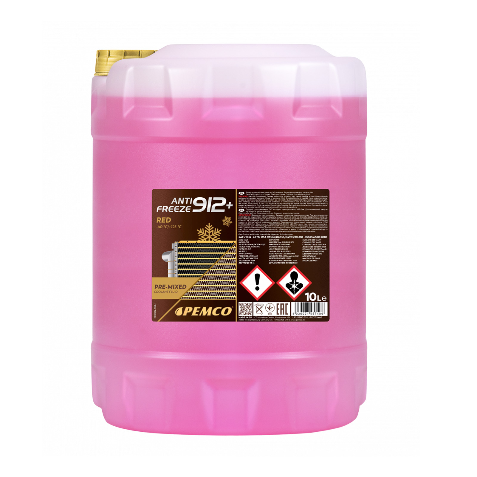 10 Liter PEMCO Anti Freeze 912+ Kühler Frostschutz bis -40C rosa rot violett