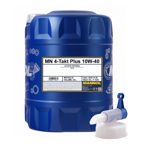 20 Liter MANNOL 4-Takt Plus 10W-40 7202 API SL Motorradöl + 1x Ablasshahn