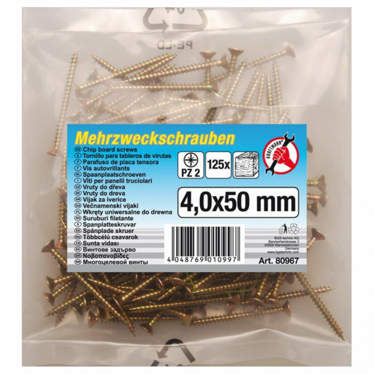 Mehrzweckschrauben 4,0 x 50 mm, 125 Stück