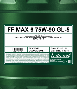 20 Liter  FANFARO 8706 MAX6 Getriebeöl 75W-90 GL-4 GL-5