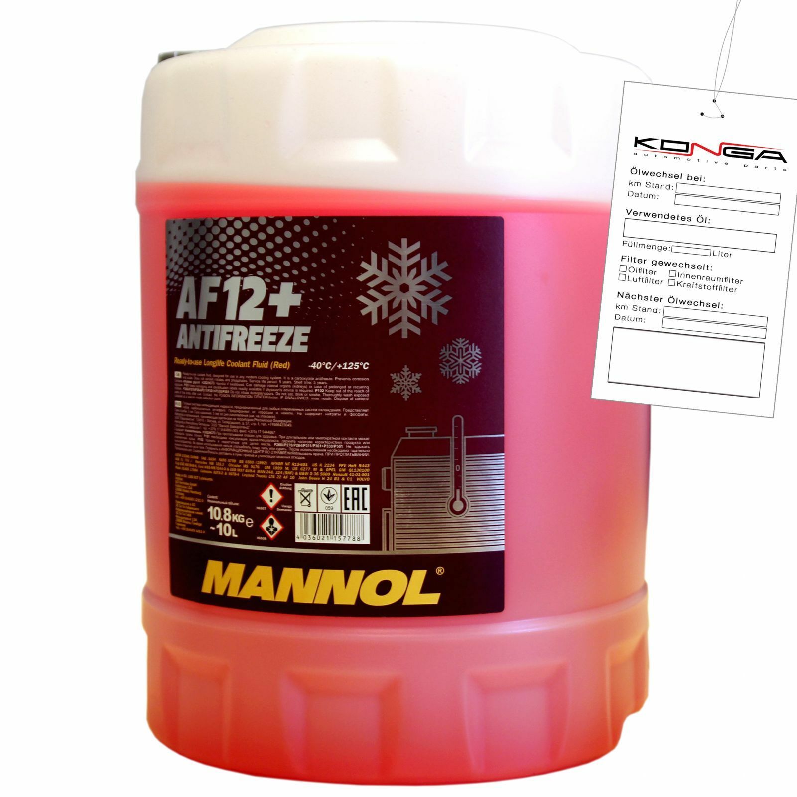 10 Liter (1x10) MANNOL Antifreeze AF12+ Frostschutz Fertiggemisch rot -40°C G12+