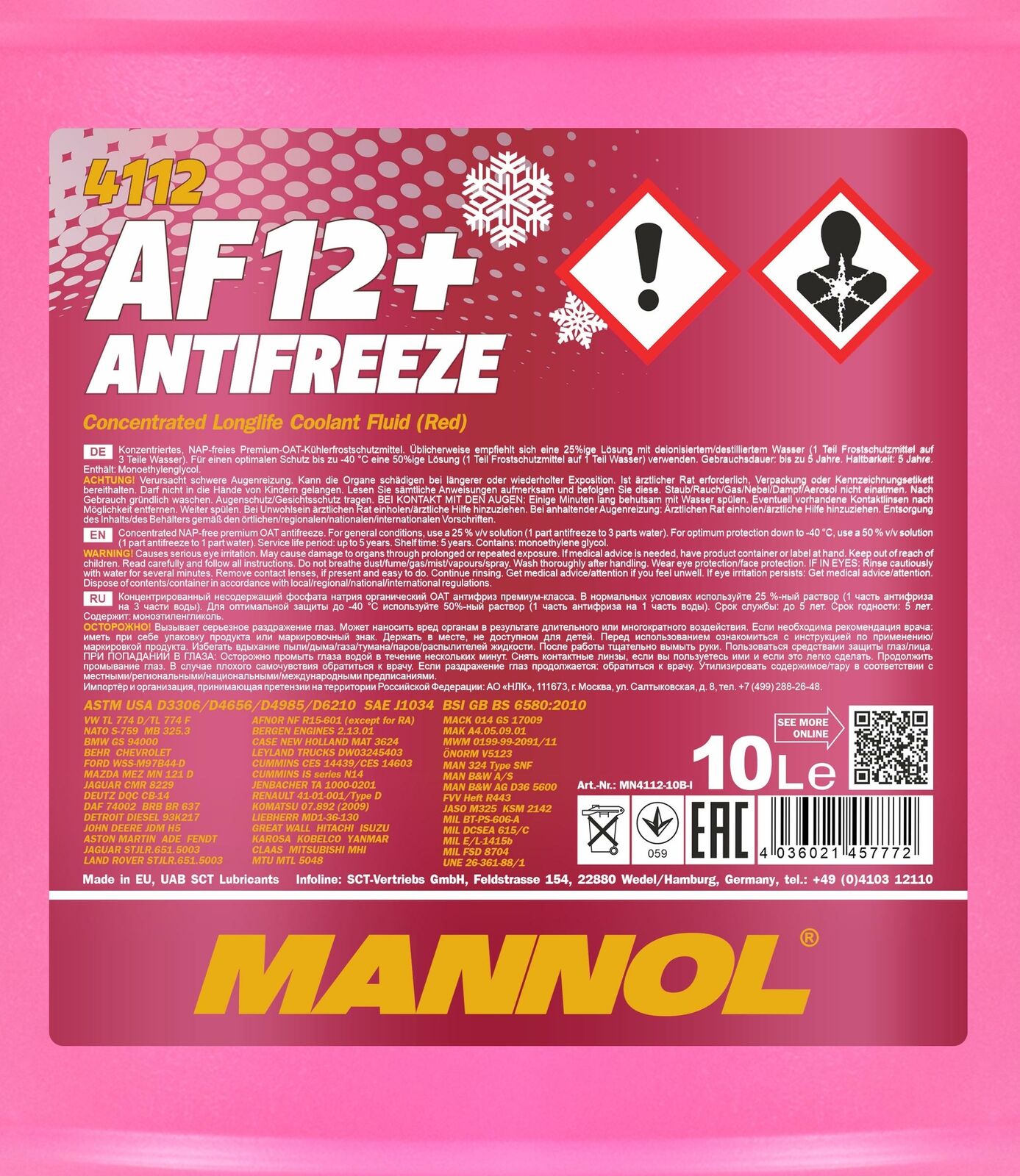 30L (3x10)MANNOL 4112 Longlife Antifreeze AF12+ Kühlerfrostschutz Konzentrat rot 3x10L