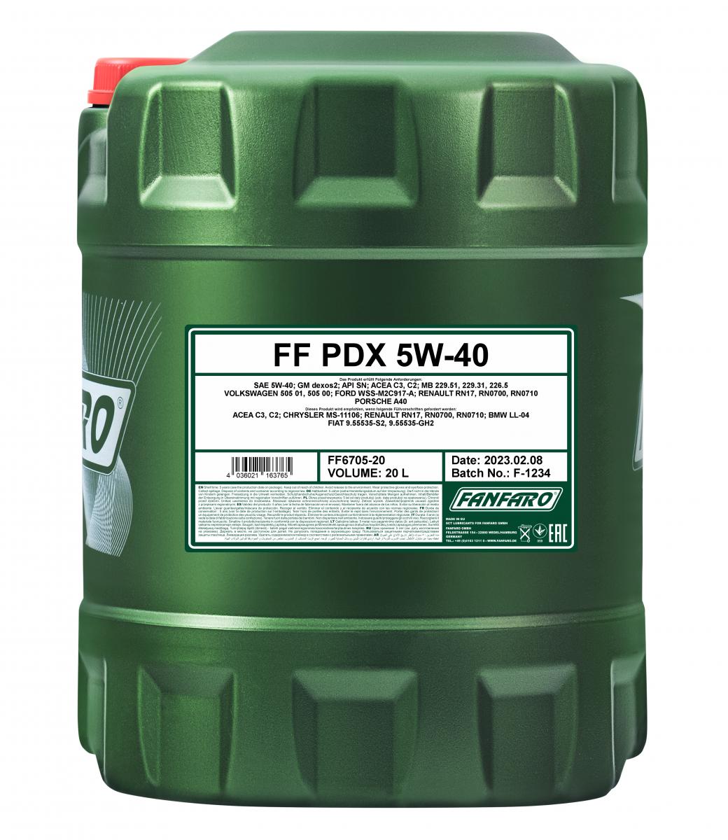 40 Liter (2x20) FANFARO PDX 5W-40 Motoröl VW 502.00 BMW LL-04 MB 229.31 C3