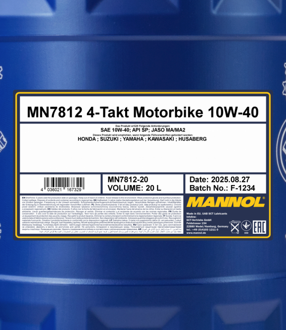 80 Liter (4x20) MANNOL 4-Takt Motorbike 10W-40 7812 API SN Motorradöl