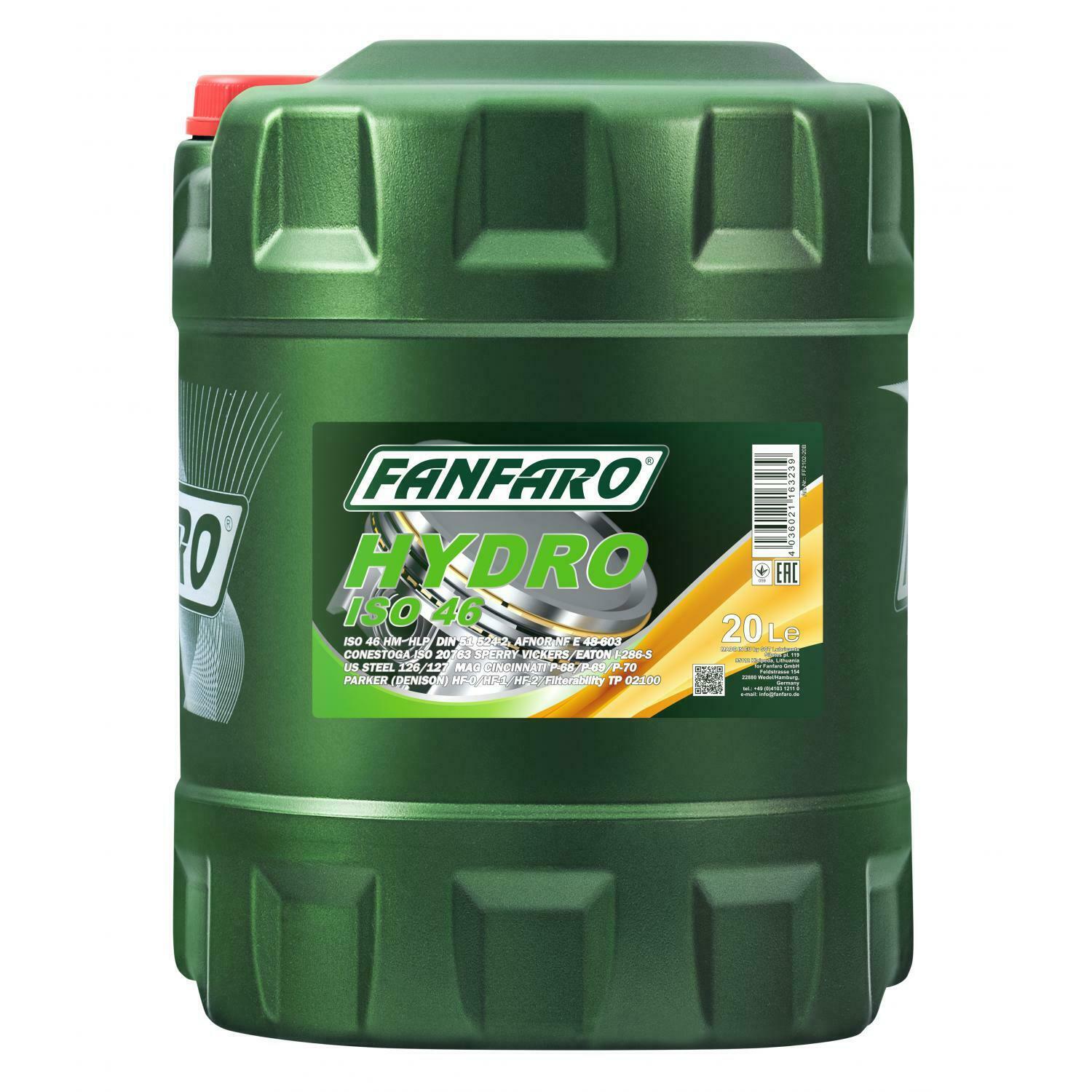 20 Liter HLP46 Fanfaro 2102 Hydrauliköl "Hydro ISO 46" VDMA 24318 - DIN 51524/2 20 Liter HLP46 Fanfaro 2102 Hydrauliköl "Hydro ISO 46" VDMA 24318 - DIN 51524/2